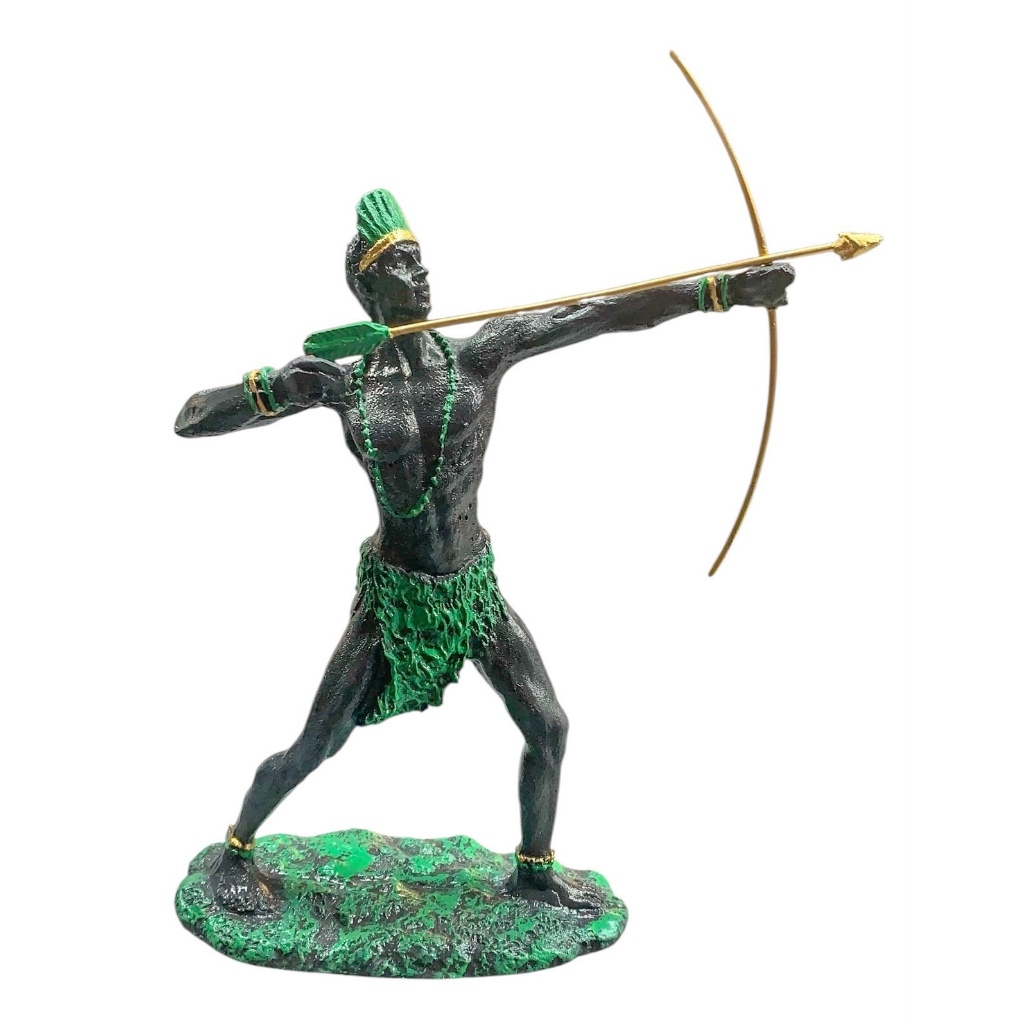 Imagem Oxóssi Orixá Indio Estatueta em Resina 28cm Vestes Verde em Oferta na Shopee