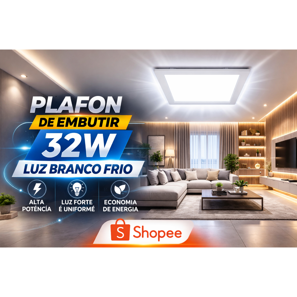 Luminaria Embutir 30x30 Plafon Led 32w 6500k Branco Frio Bivolt em Oferta na Shopee