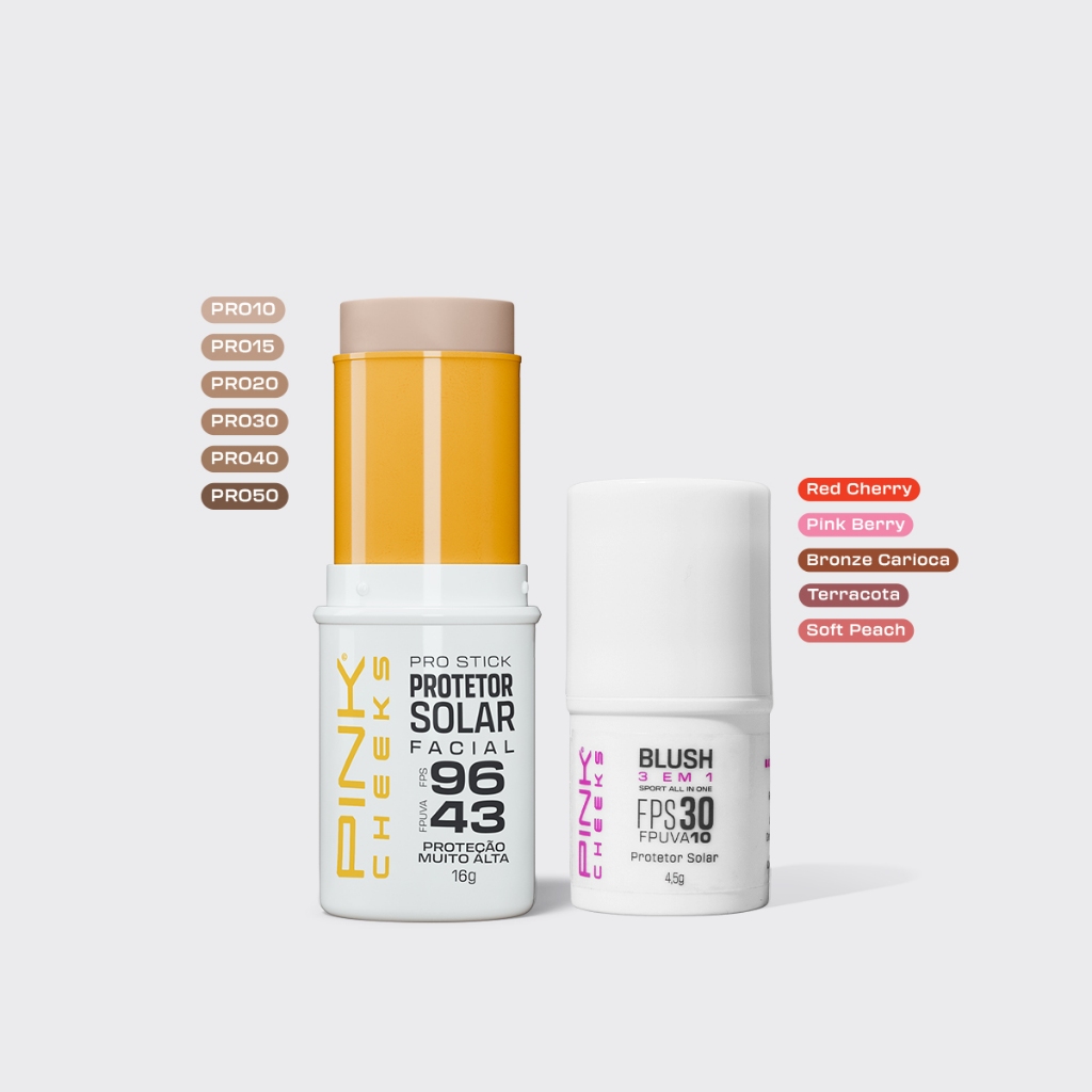 PROTETOR SOLAR MULTIFUNCIONAL + BLUSH EM BASTÃO PINK CHEEKS ORIGINAL SUPER COMBO