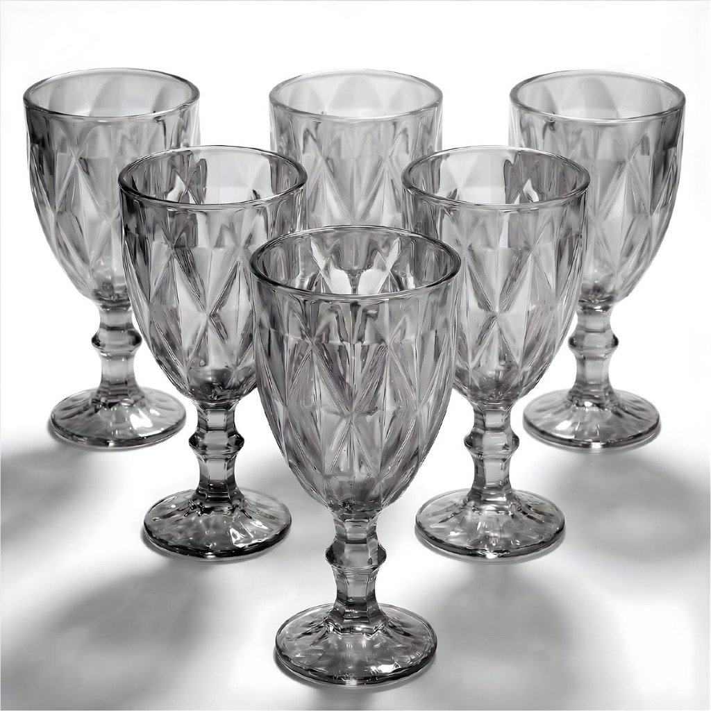 Jogo 3/6/12 Taças Diamond Bico De Jaca Dourado Azul Verde Furta cor Fume Água Vinho 330ml