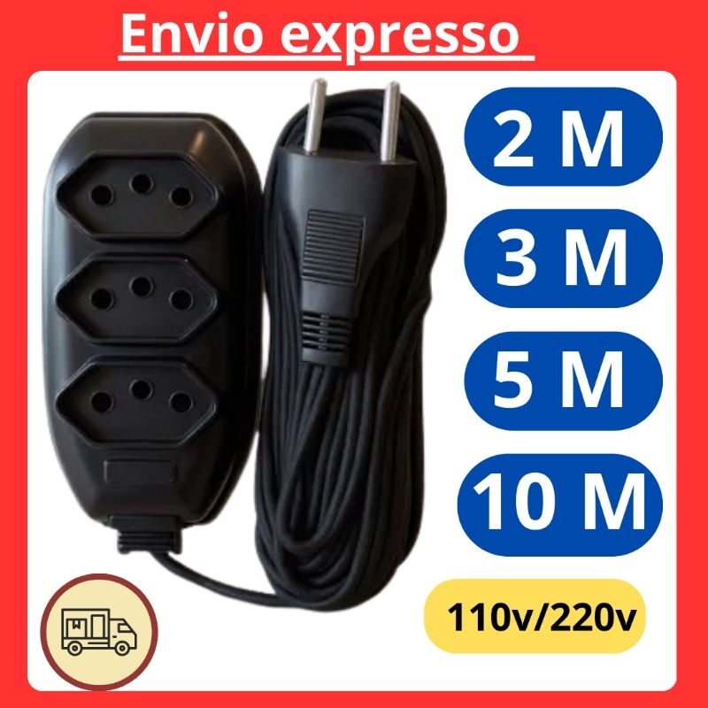 Extensão Elétrica 2, 3, 5, 10 Metros Branca e Preto Extensão Tomadas Compacta