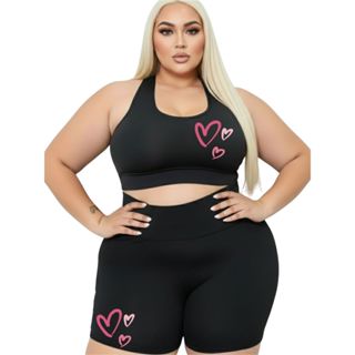 Conjunto Short Meia Coxa + Top Plus Size Estampa Linda Suplex Academia Poliéster GG ao G4 em Oferta na Shopee