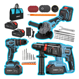 Kit 3 em 1 Ferramentas Elétricas Profissional com Bateria Dobevi – Furadeira, Esmerilhadeira e Parafusadeira de Impacto