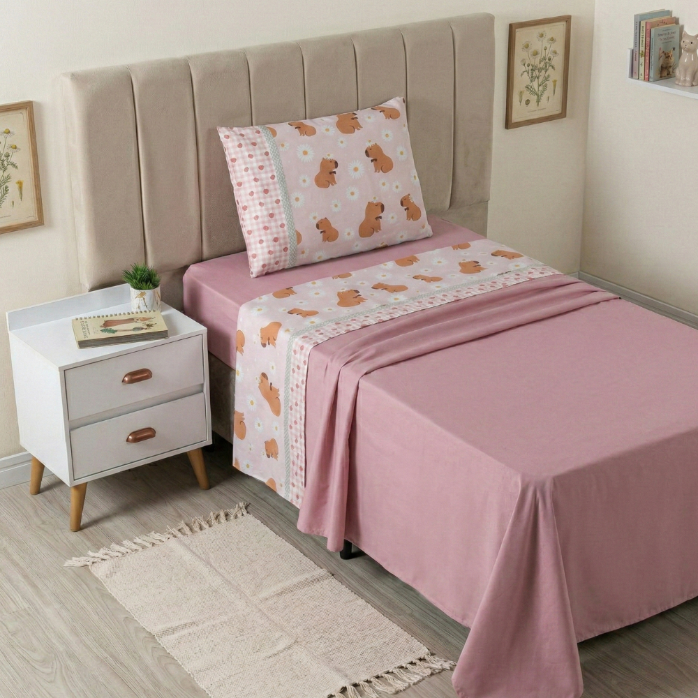 Kit Jogo de Lençol Infantil Feminino 3 Peças Decorativo Moderno Estampa Premium 400 Fios Tec em Oferta na Shopee