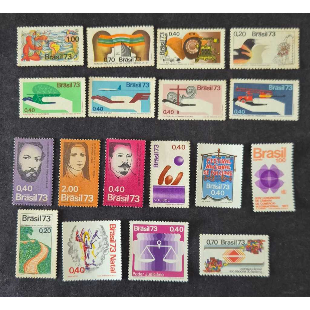 Lote com 18 selos do ano de 1973 - selos novos e Mint - Filatelia.