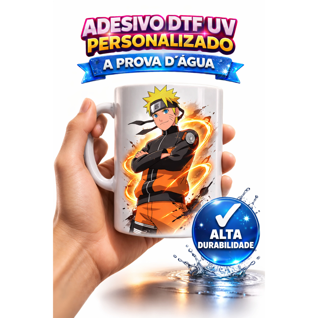 NARUTO ADESIVO DTF 7,5CM - A PROVA D'ÁGUA - ÓTIMA QUALIDADE, RESISTENTE DTF UV, ALTO RELEVO