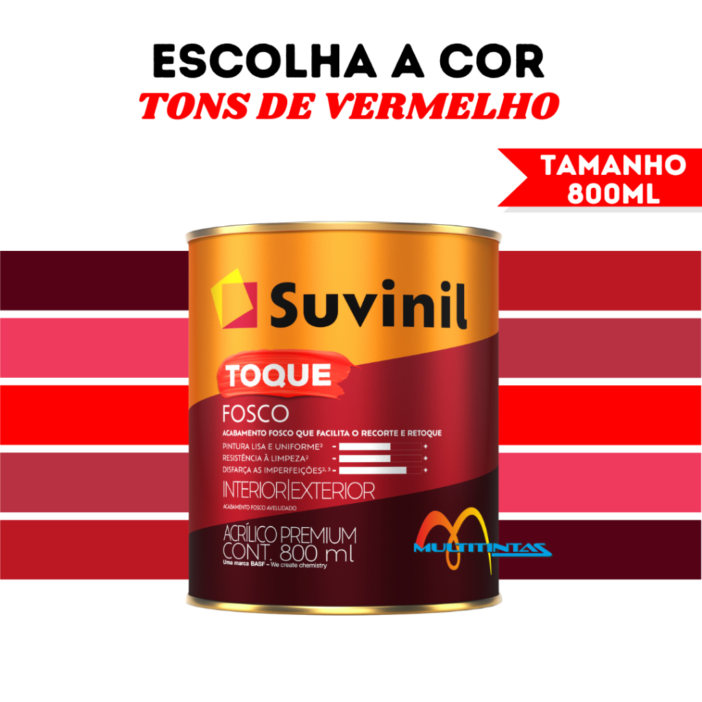 Tinta Acrílica Fosco 800ml Tons De Vermelho Parede Toque Fosco Suvinil
