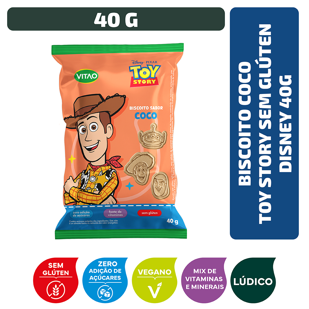 Biscoito Coco Toy Story Sem Glúten Disney 40g em Oferta na Shopee