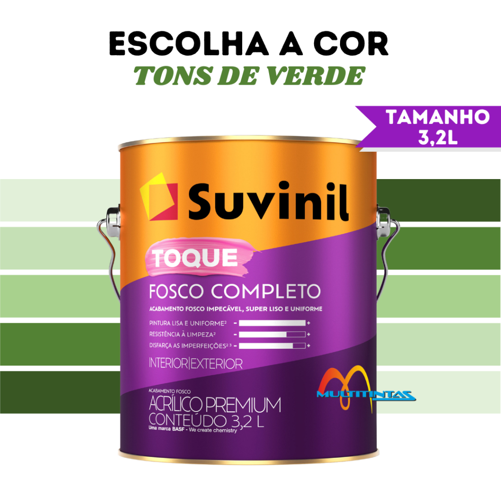 Tinta Acrílica Fosco 3,2l Tons De Verde Parede Toque Fosco Completo Suvinil em Oferta na Shopee