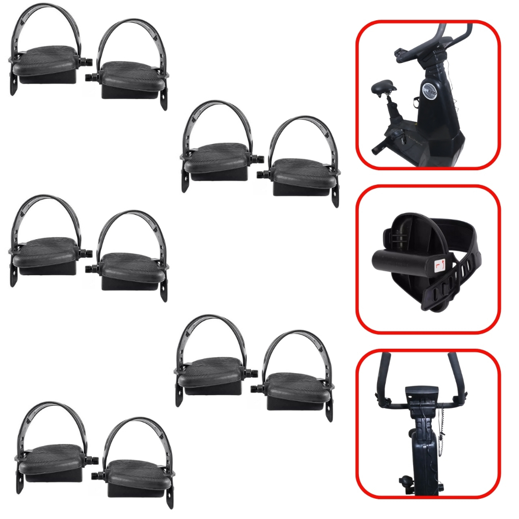 Kit Com 5 Pedais Com Alça Cinta Firma Pé Para Bike Ergométrica Movement Bm 2800