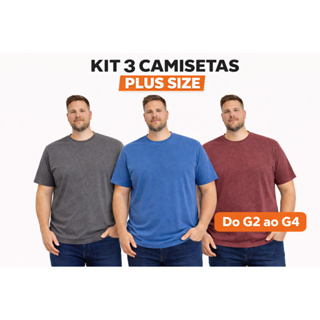 Kit 3 Camisetas Plus Size Masculina 100% algodão Estonada Lisa em Oferta na Shopee