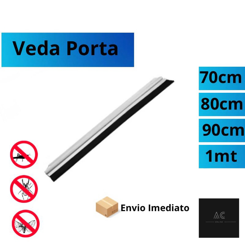 Veda Porta Alumínio com Borracha 70/80/90/100cm – Anti Poeira, Insetos, Vento e Luz | Vedante para Porta