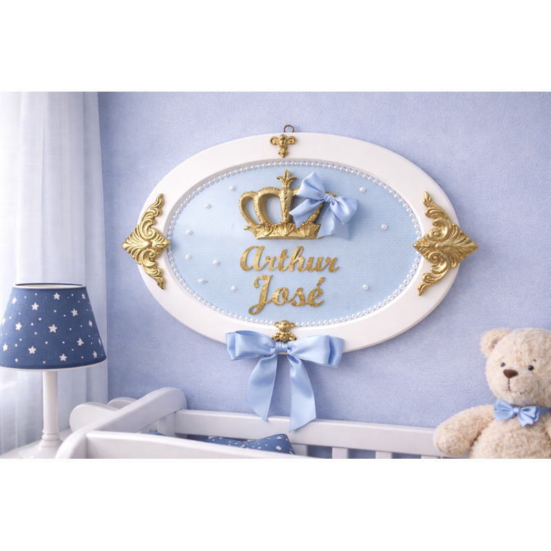 Porta Maternidade Bebê Príncipe com Coroa Quadro Personalizado enfeite de maternidade