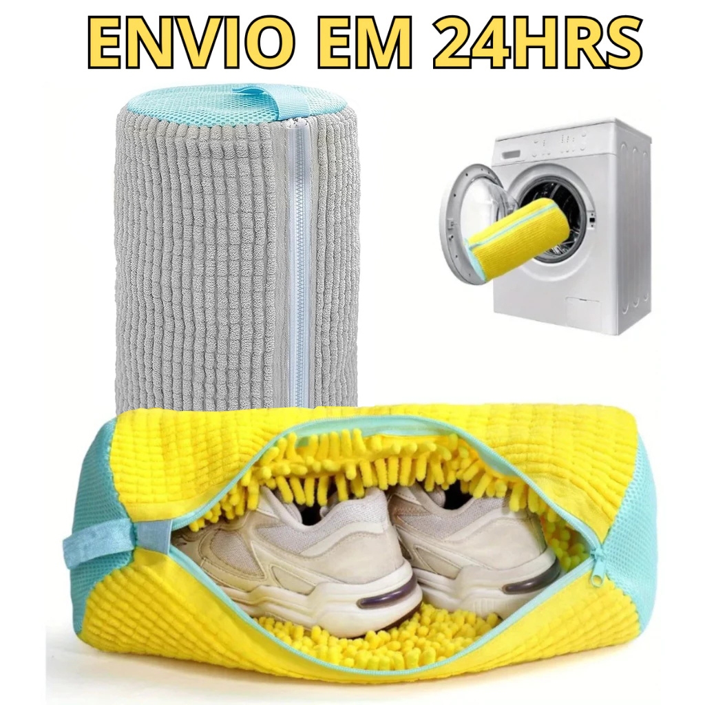 Saco Para Lavar Tênis Na Máquina Protetor Reforçado Com Fibras De Limpeza Zíper