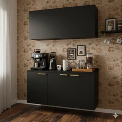 QUEIMA DE ESTOQUE Kit Cantinho do Café Completo Retrô – Buffet + Armário Aéreo 3 Portas
