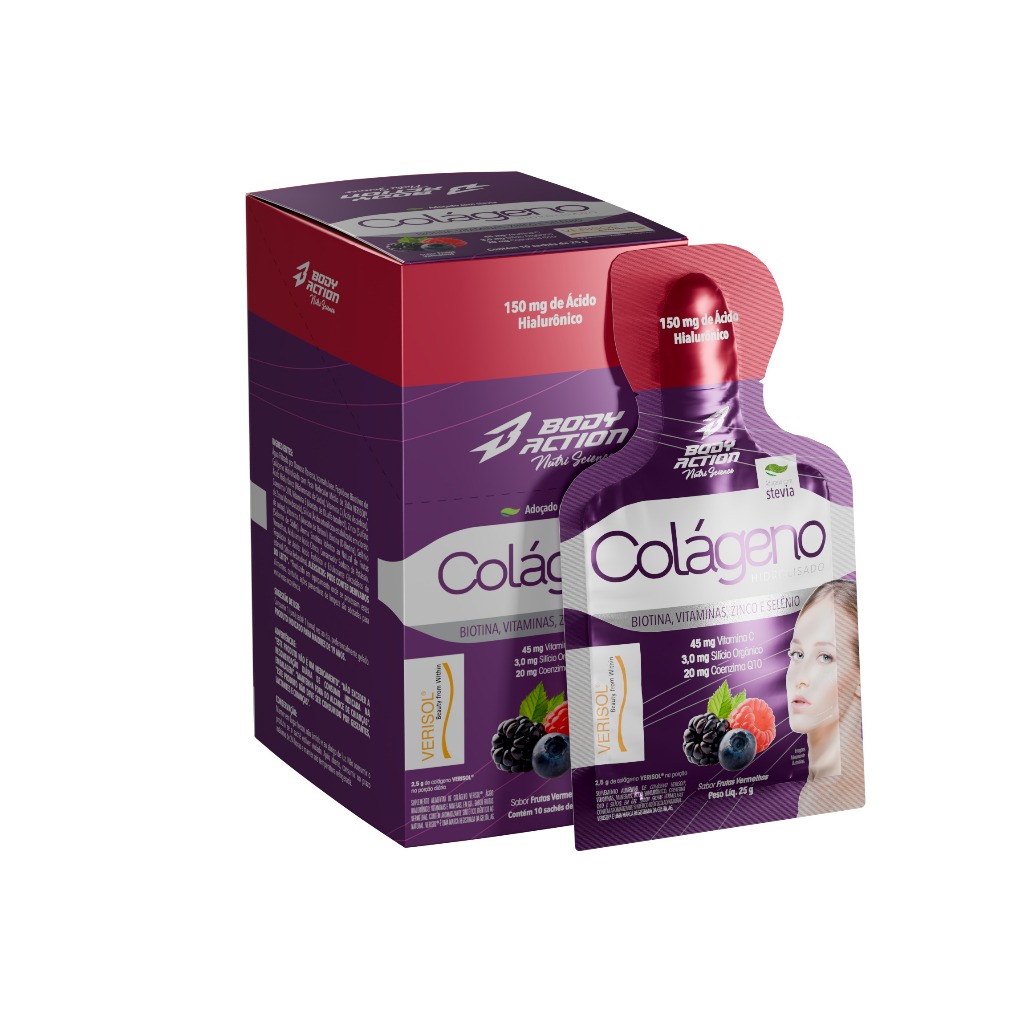 Colágeno Verisol Em Gel 10x Sachês Ácido Hialurônico Bodyaction em Oferta na Shopee