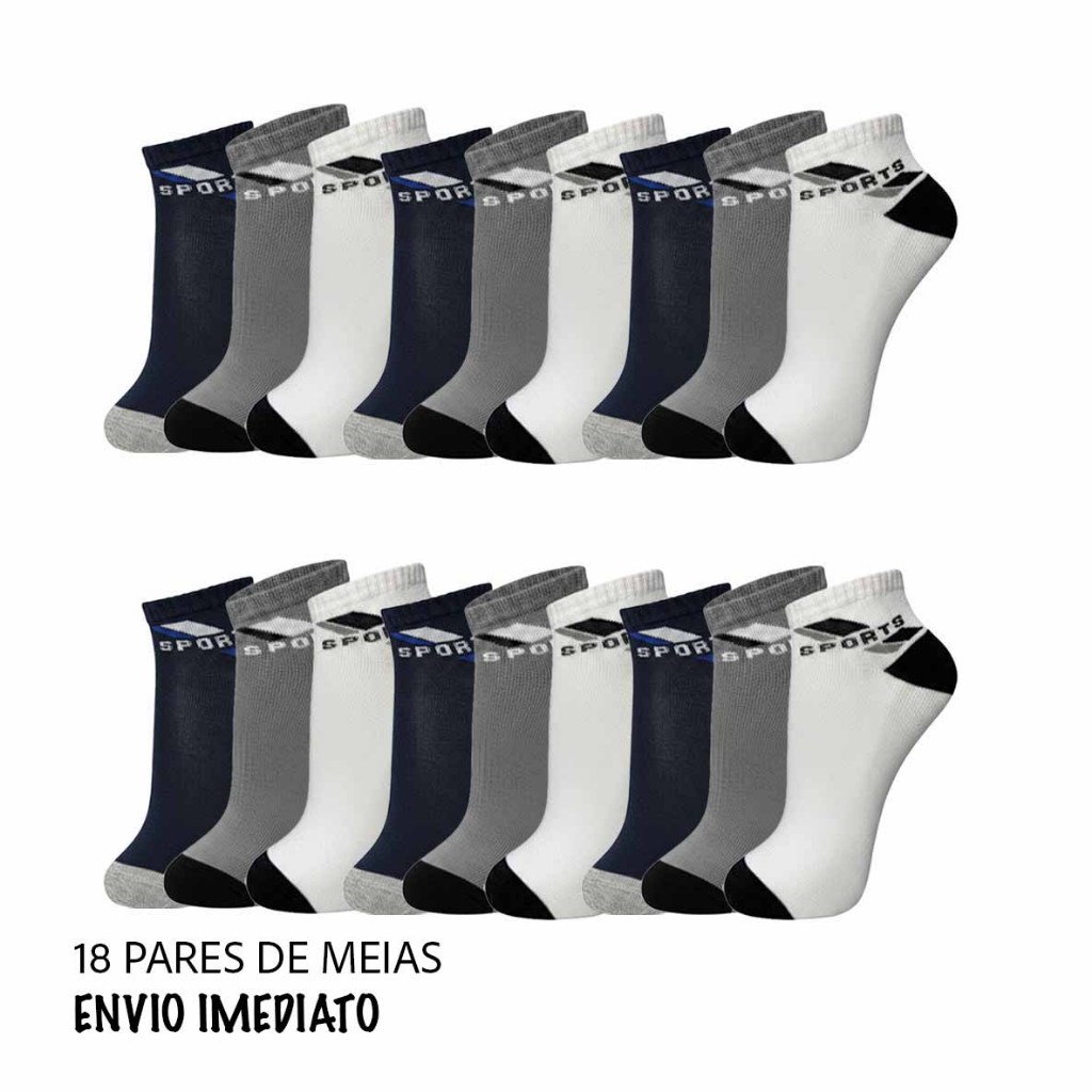 Kit 9 ou 18 Meias Respiráveis Soquete Modelo Sports em Oferta na Shopee