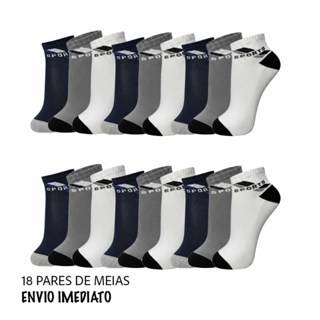 Kit 9 ou 18 Meias Respiráveis Soquete Modelo Sports em Oferta na Shopee