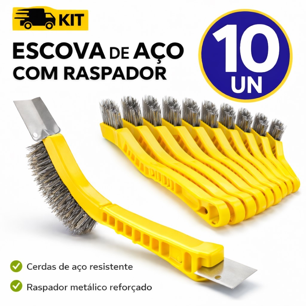 10/05/03/01 Escova Raspadora de Aço com Raspador Metálico Limpa Churrasqueira Grelha Fogão