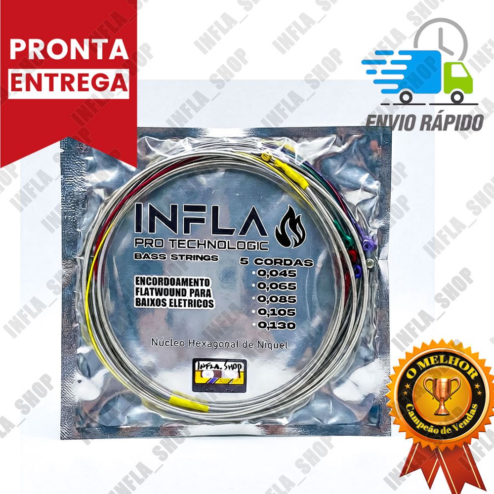 Kit encordoamento 5 cordas Contra Baixo Liso Flatwound Infla Pro Tech CB5