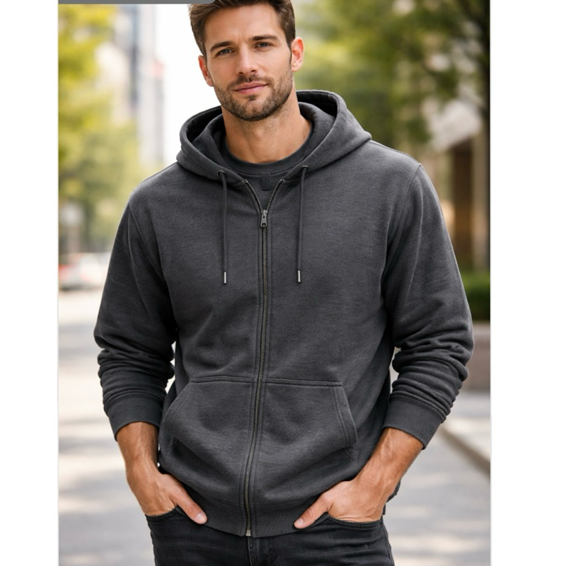 Josty Moletom Com Ziper Masculino e Feminino Confortável Cinza Liso para Uso Diário