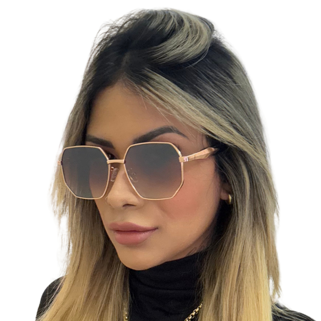 Óculos De Sol Hexagonal Premium Luxo Metal Feminino Grande - Cores da Copa 2026 Brasil em Oferta na Shopee