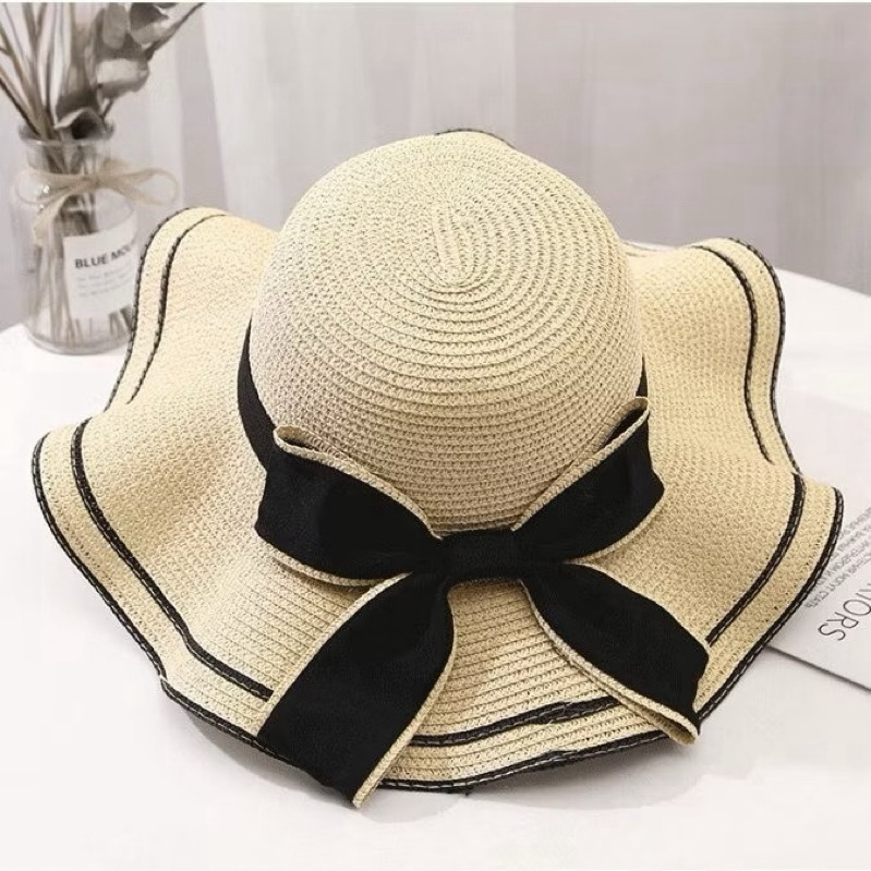 chapéu de palha feminino com proteções Uv cor palha ou preto elegante inspirado em design famoso