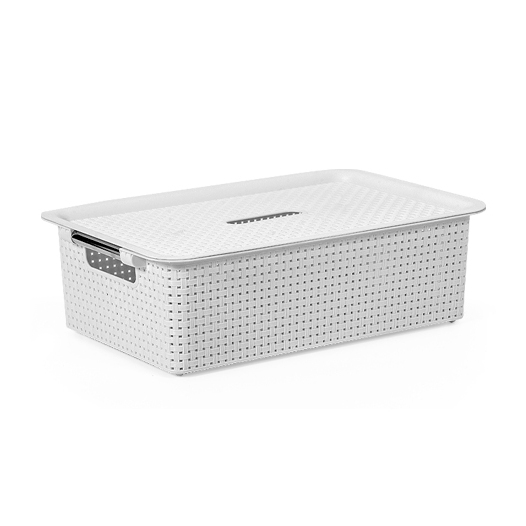 KIT Cestos Organizadores N4 Modelo Rattan 13,5 Litros Preto Branco Marrom Com Tampa