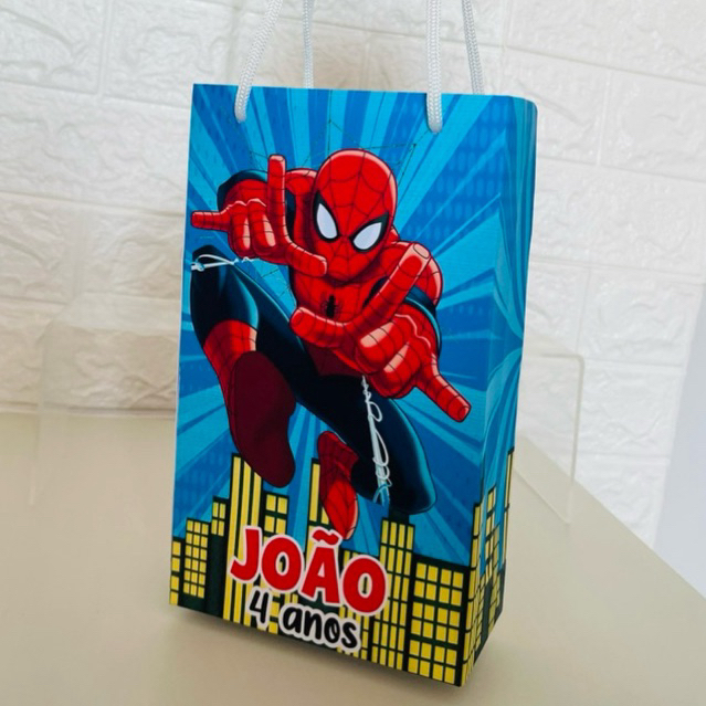 Sacolinha personalizada homem aranha, personalizados homem aranha (PEGUE E MONTE)