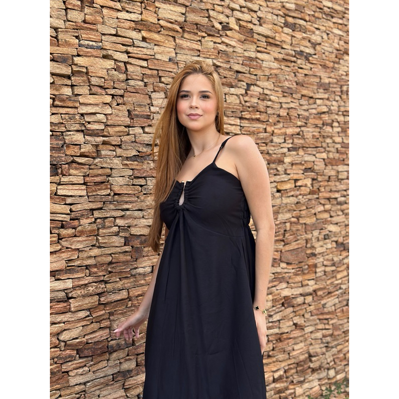 Vestido Longo Feminino em Viscolinho – Decote Suave com Aro no Busto | Elegante e Confortável