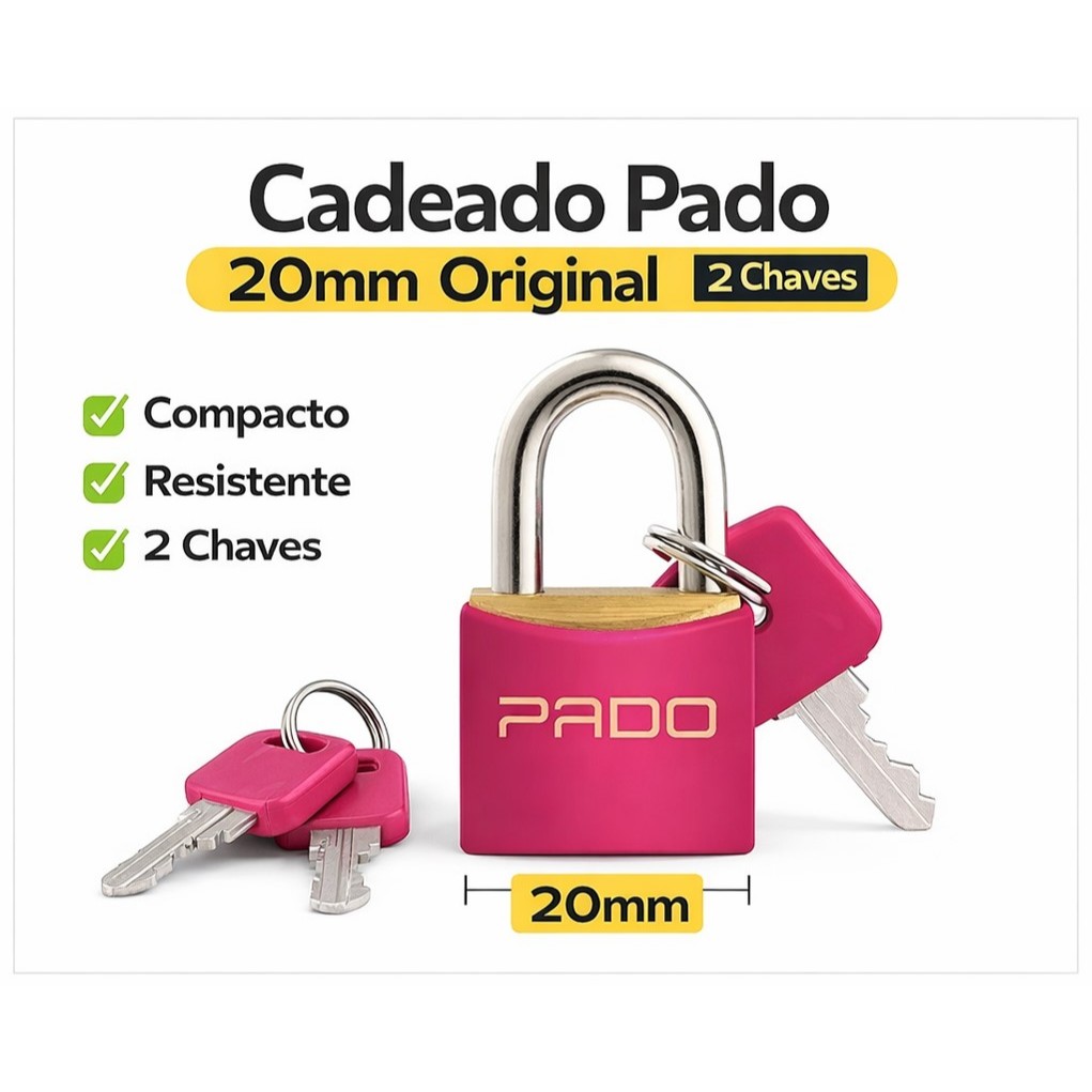 Imagem Cadeado Pado 20mm Rosa com 2 Chaves Original Cadeado Pequeno para Mochila Mala Armário Bolsa