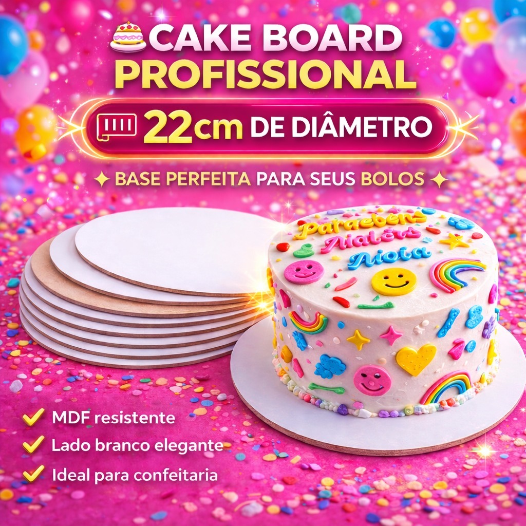 Kit 10 Cake Board 22cm Mdf Branco Supla Tabuleiro Bolo Redondo