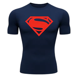 Camisa De Compressão SUPER-HOMEM MANGA CURTA Treino Musculação Camiseta Esportiva
