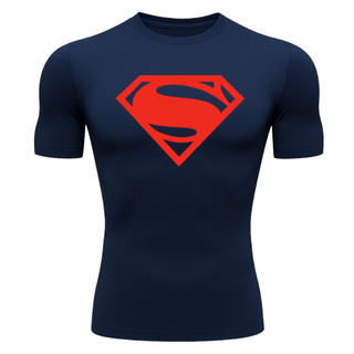 Camisa De Compressão SUPER-HOMEM MANGA CURTA Treino Musculação Camiseta Esportiva