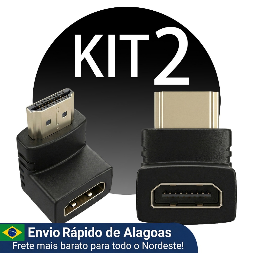 Kit 2 Adaptador Macho Femea Hdmi L 90 Graus Curva Parede
