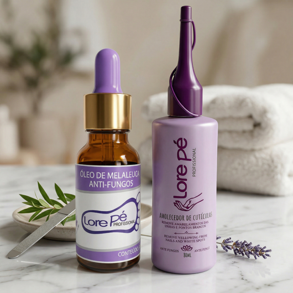 Kit Detox de Unhas Lore Pé com Óleo de Melaleuca + Amolecedor de Cutículas – Cuidado e Manutenção