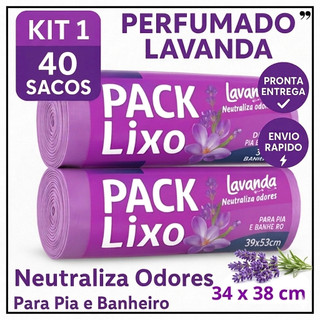 Saco de Lixo Perfumado Lavanda com 80 Sacos Para Pia e Banheiro 34x38 Neutraliza Mal Cheiro Saco de lixo cozinha