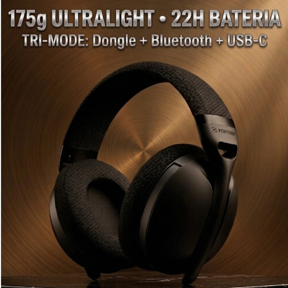 Fone Fortrek Wise Air Headset Wireless TRI-MODE Leve Ultralight 22h Bluetooth com Dongle USB-C Gamer
