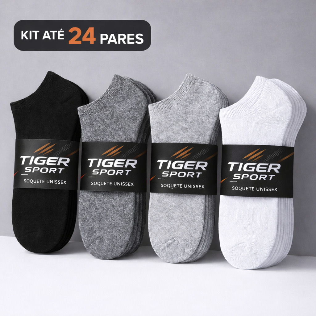 Kit até 24 Pares Meia Soquete Unissex Macia e Confortável Tiger Sport em Oferta na Shopee