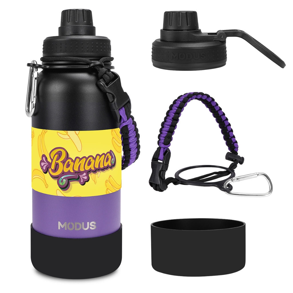 Modus Garrafa Térmica 950ml Coleção Frutas Quente Frio Aço Com Base De Silicone E Alça Paracord