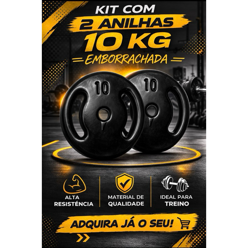 Kit Par Anilha 10kg Emborrachada Peso Academia Barra Musculação