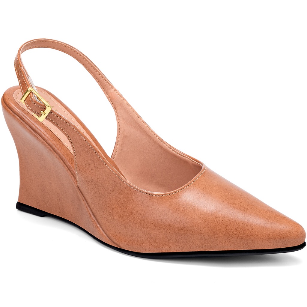 Scarpin Feminino Lumiss Slingback Salto Anabela Confortável Bico Fino Nude