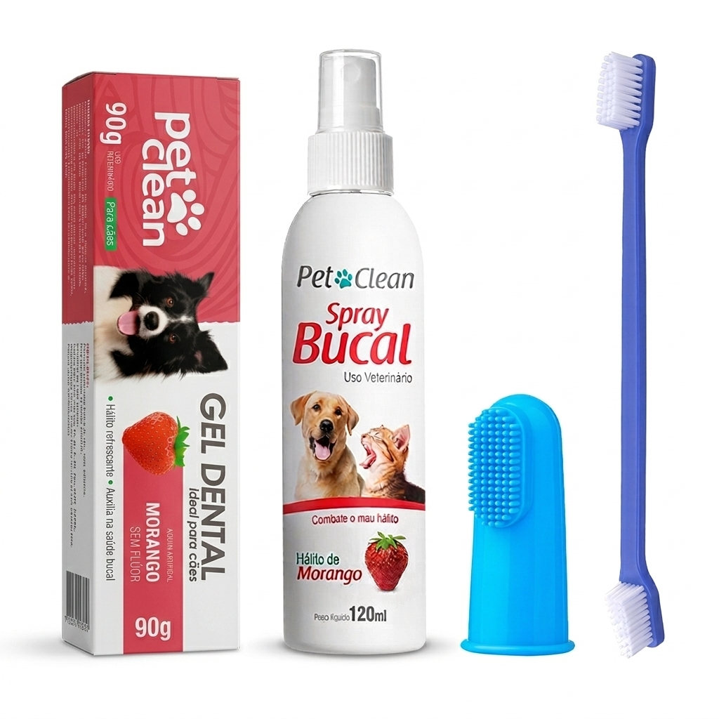 Escova de Dente Gel Dental Spray Kit Higiene Bucal Pet Para Cães