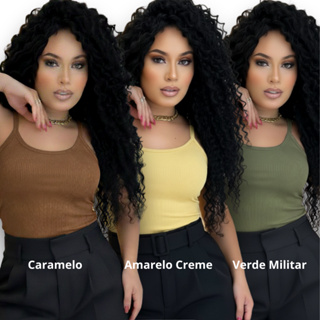 Kit 3 Regatas Feminina Canelada Ribana Alcinha Blusa Básica Justa Confortável e Estilosa em Oferta na Shopee