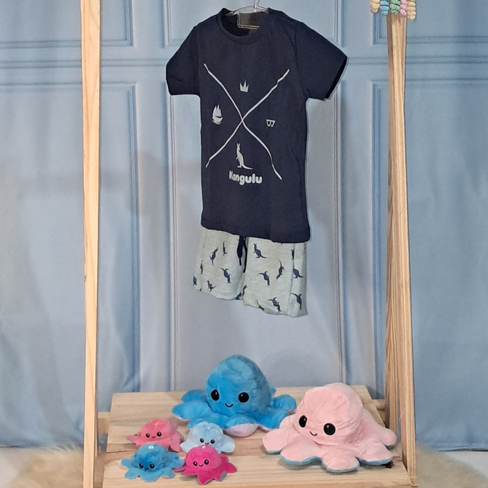 Conjunto Infantil Menino Verão Símbolos Kangulu - Tamanhos 1, 2 e 3 - Camiseta Algodão + Short Confortável