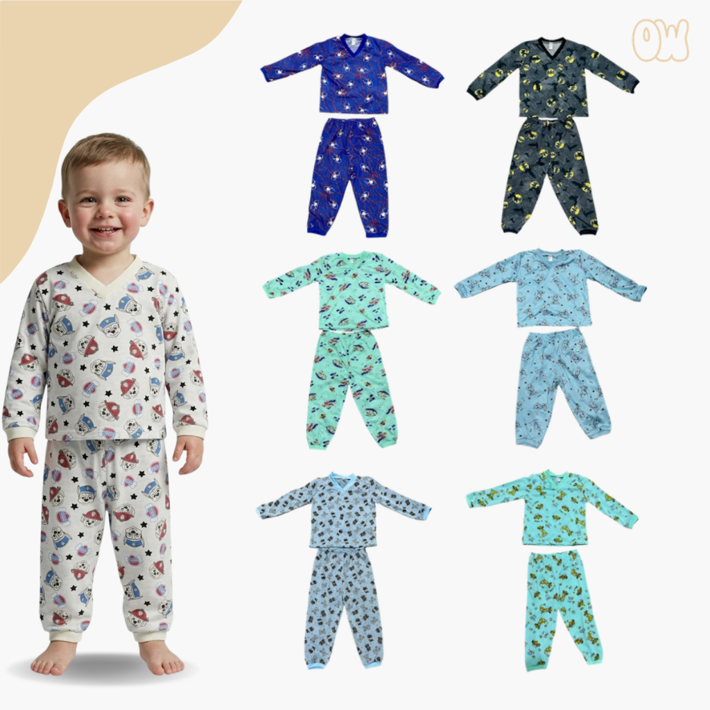 KIT 4 Peças Pijamas Infantis Menino Malha Fria Estampados Manga Comprida Confortável Dia a Dia (Sortido)