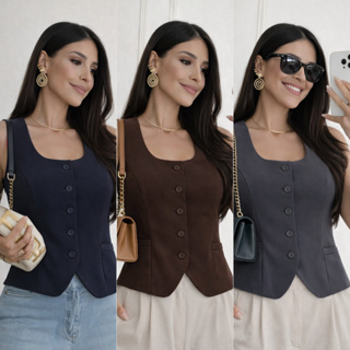 Colete Feminino Alfaiataria Alça Larga Gola Quadrada detalhe aberto na frente COLETE #97 em Oferta na Shopee