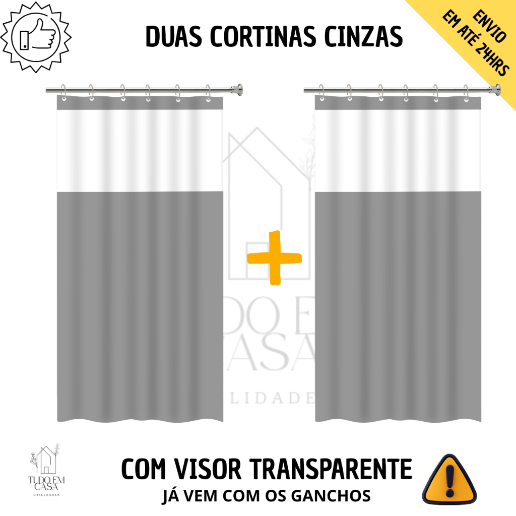 2 Cortinas De Box Banheiro Sem ou Com Visor Transparente I Antimofo I Material Resistente I 100% PVC