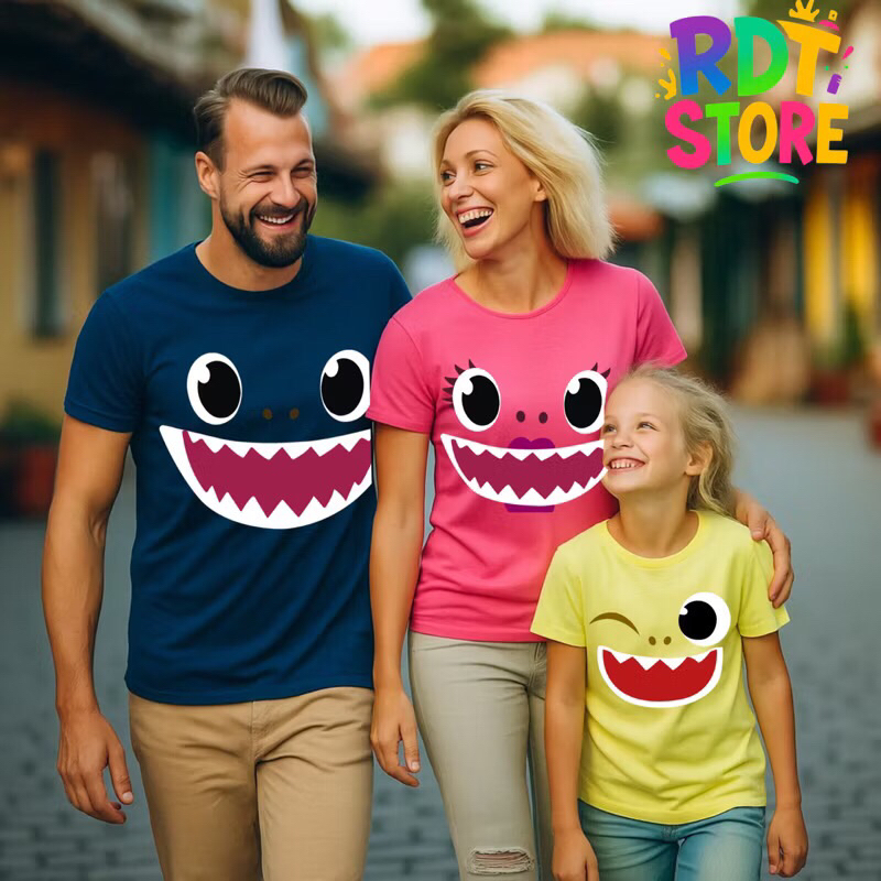 Monte seu Conjunto Para Usar em Família Bebê Tubarão Casual Estilosa 100% Algodão BABY SHARK