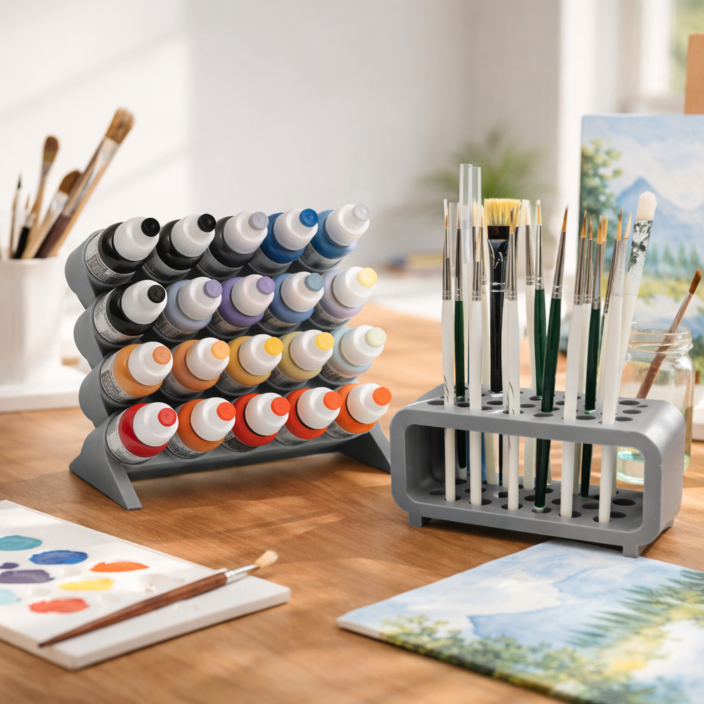 Organizador Porta Tintas e Pincéis Suporte Mesa Para Pintura 16 Tintas + Porta Pincéis